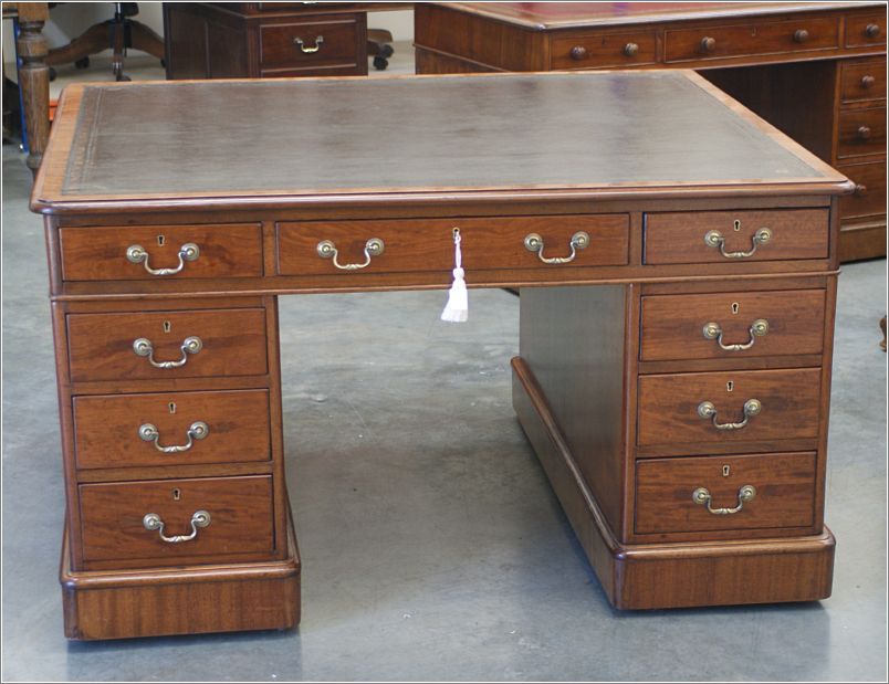 1013 Antique Victorian Mahogany 18 Drawer Partners Desk
